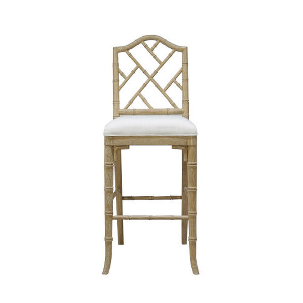 Annette Cerused Oak White Linen Chippendale Style Bamboo Counter Stool, image 3